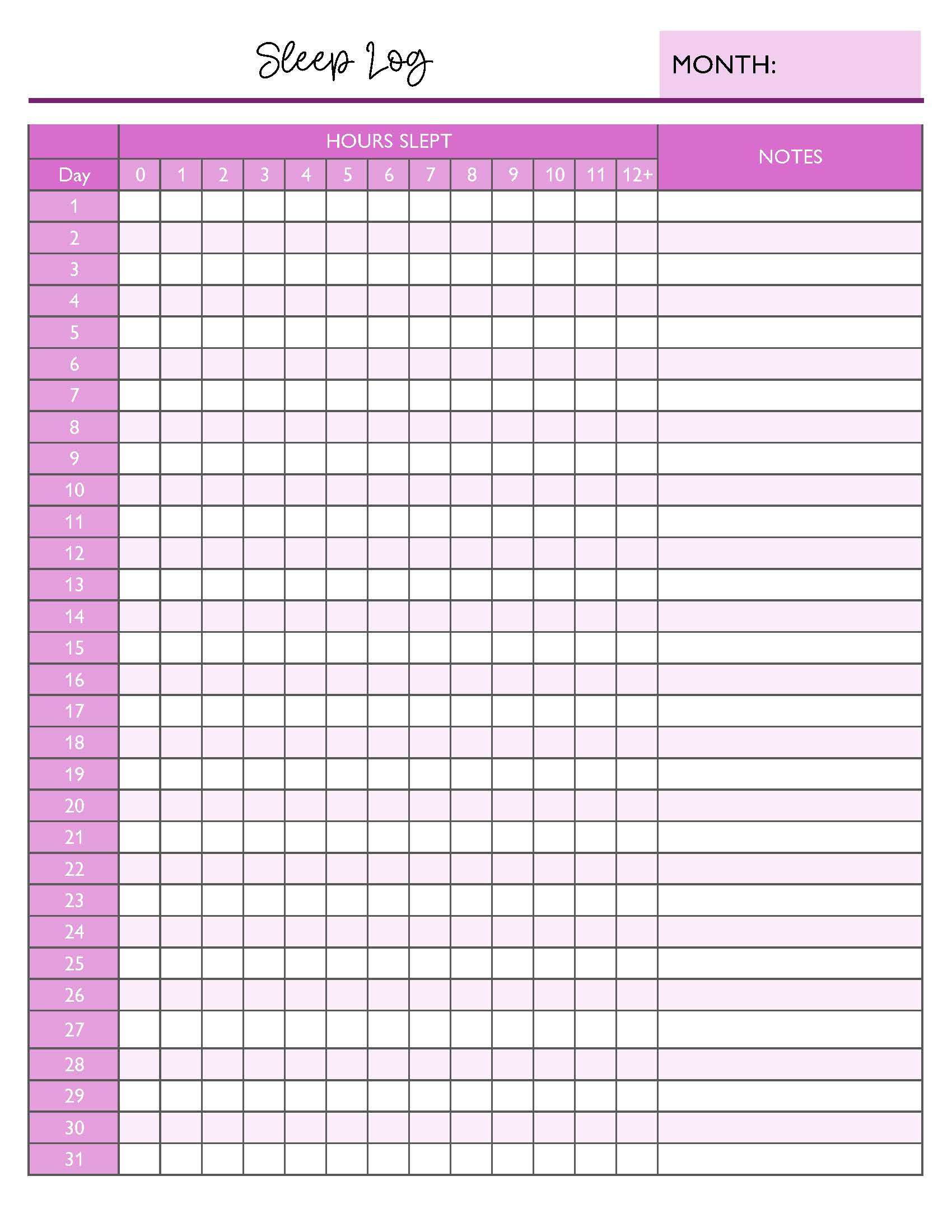 printable sleep tracker,  PDF, Free Printable