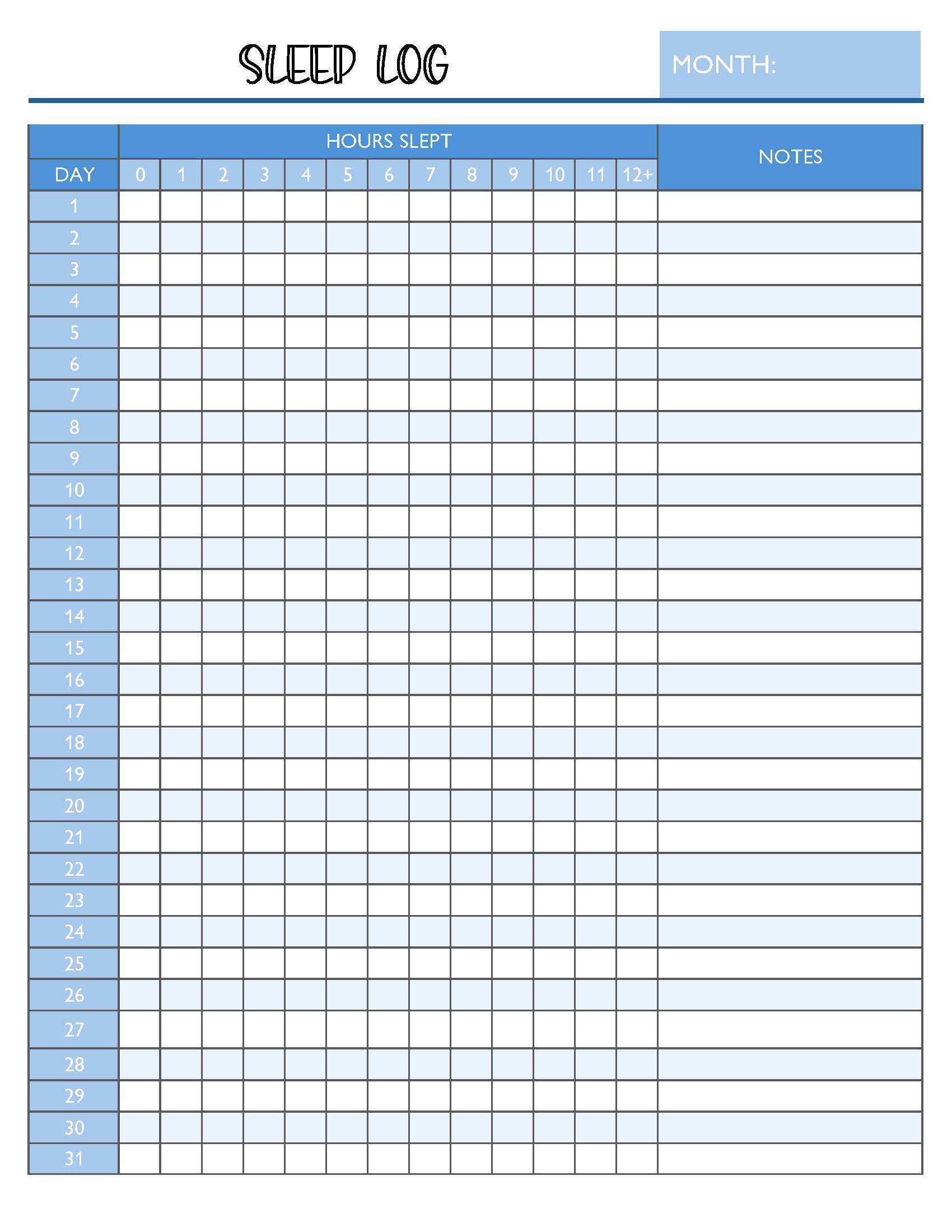 printable sleep tracker,  PDF, Free Printable