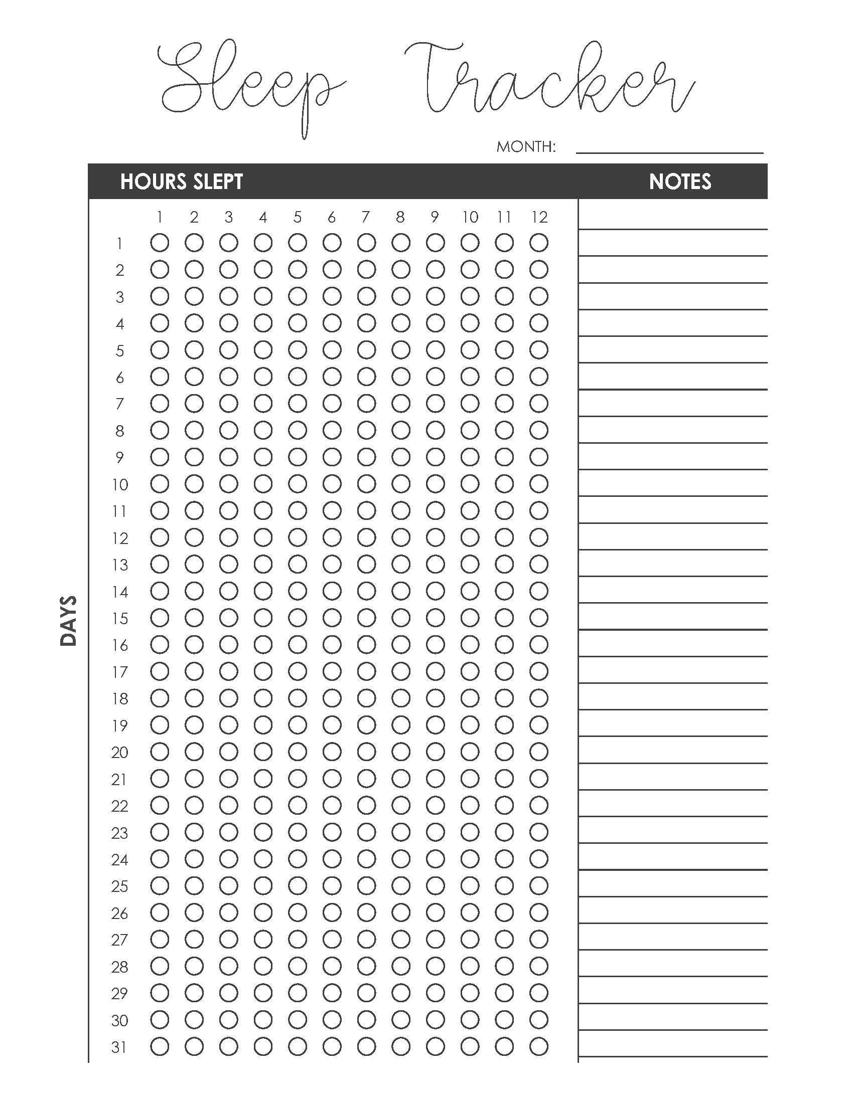 printable sleep tracker,  PDF, Free Printable