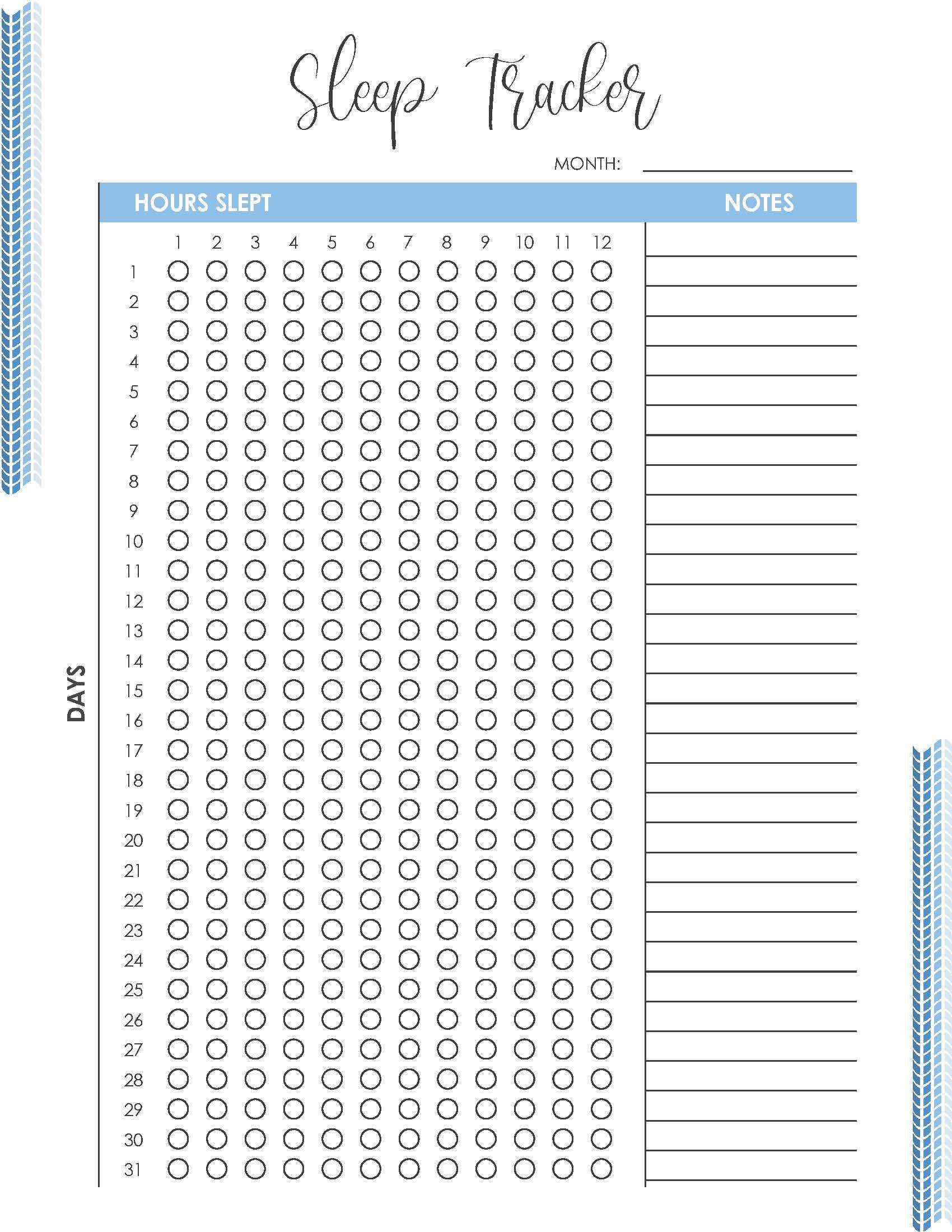 printable sleep tracker,  PDF, Free Printable