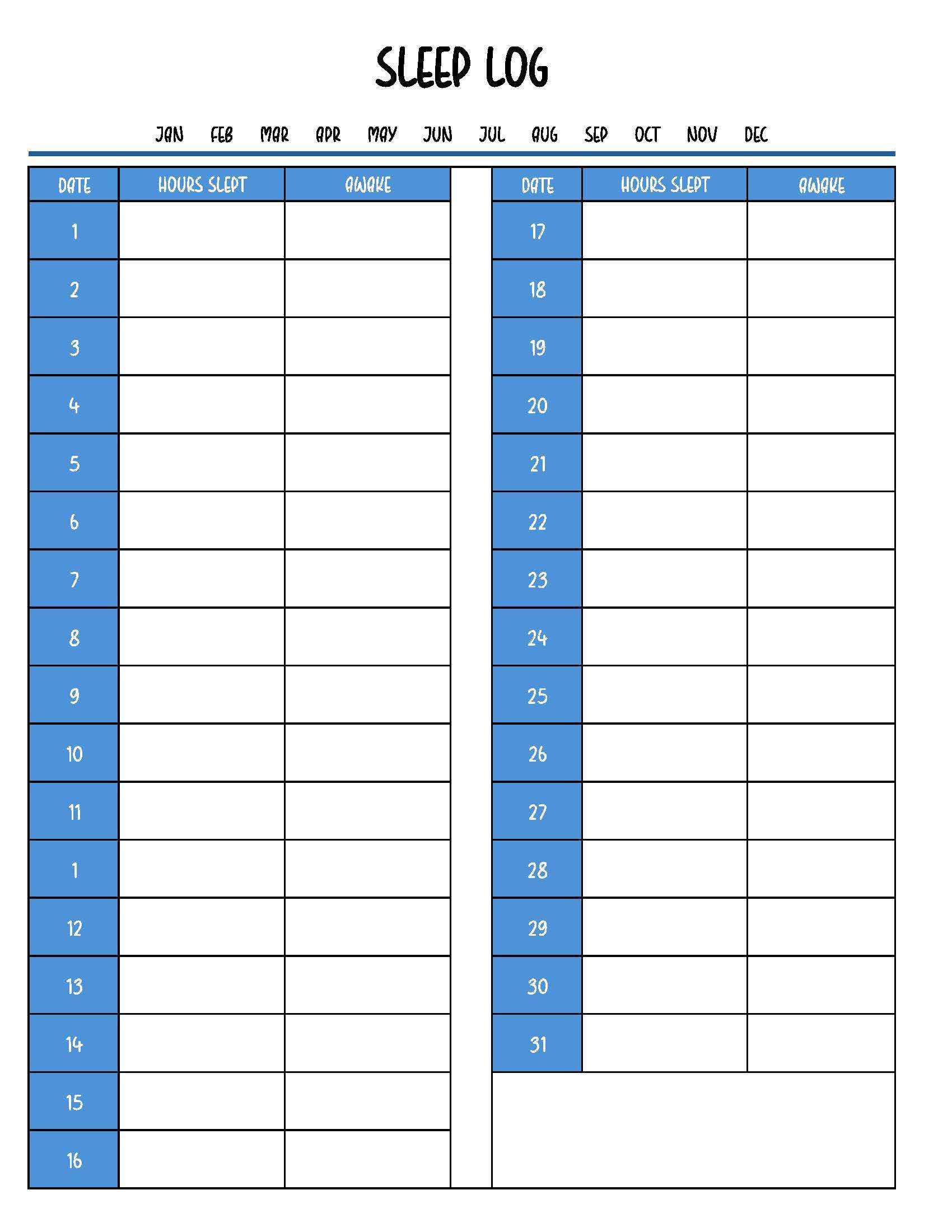 printable sleep tracker,  PDF, Free Printable