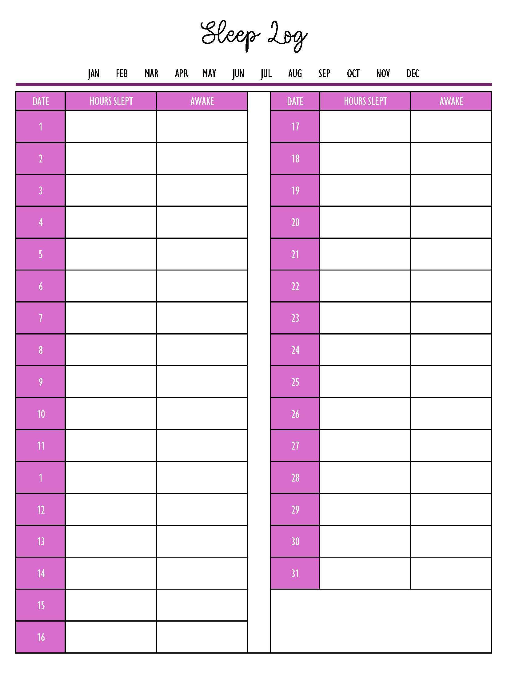 printable sleep tracker,  PDF, Free Printable