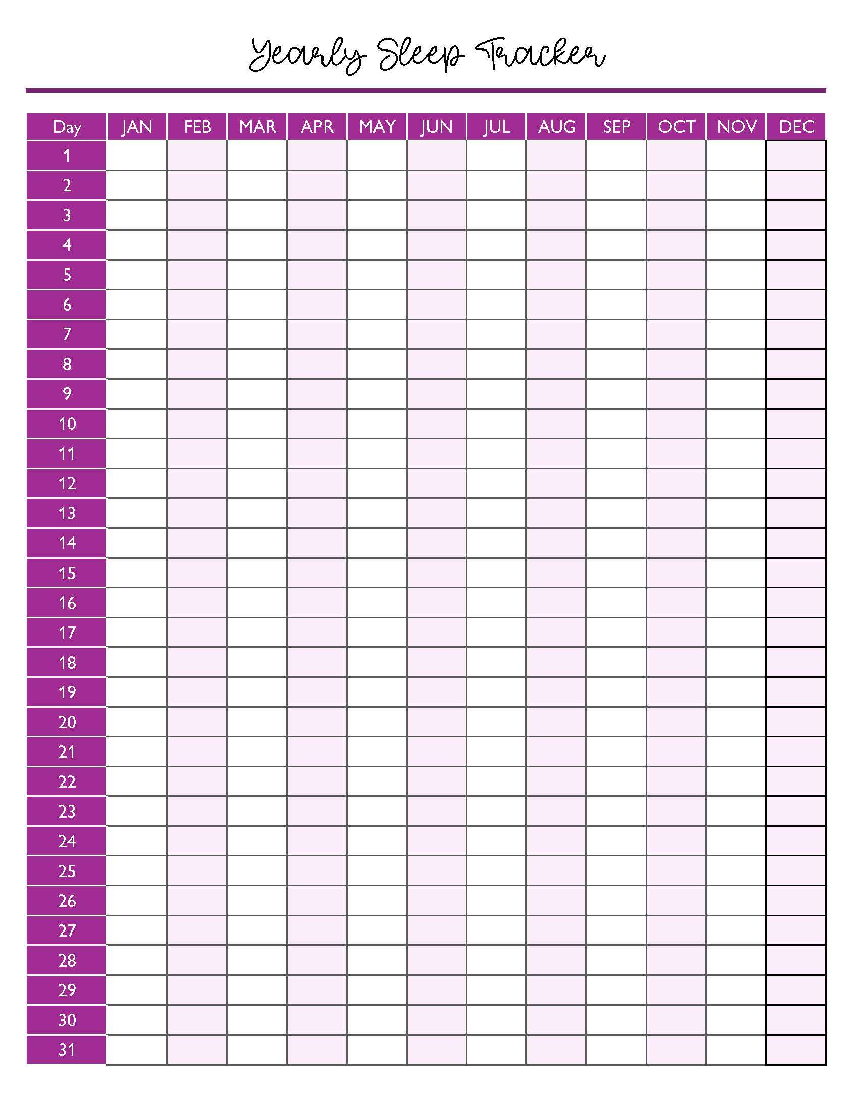 printable sleep tracker,  PDF, Free Printable